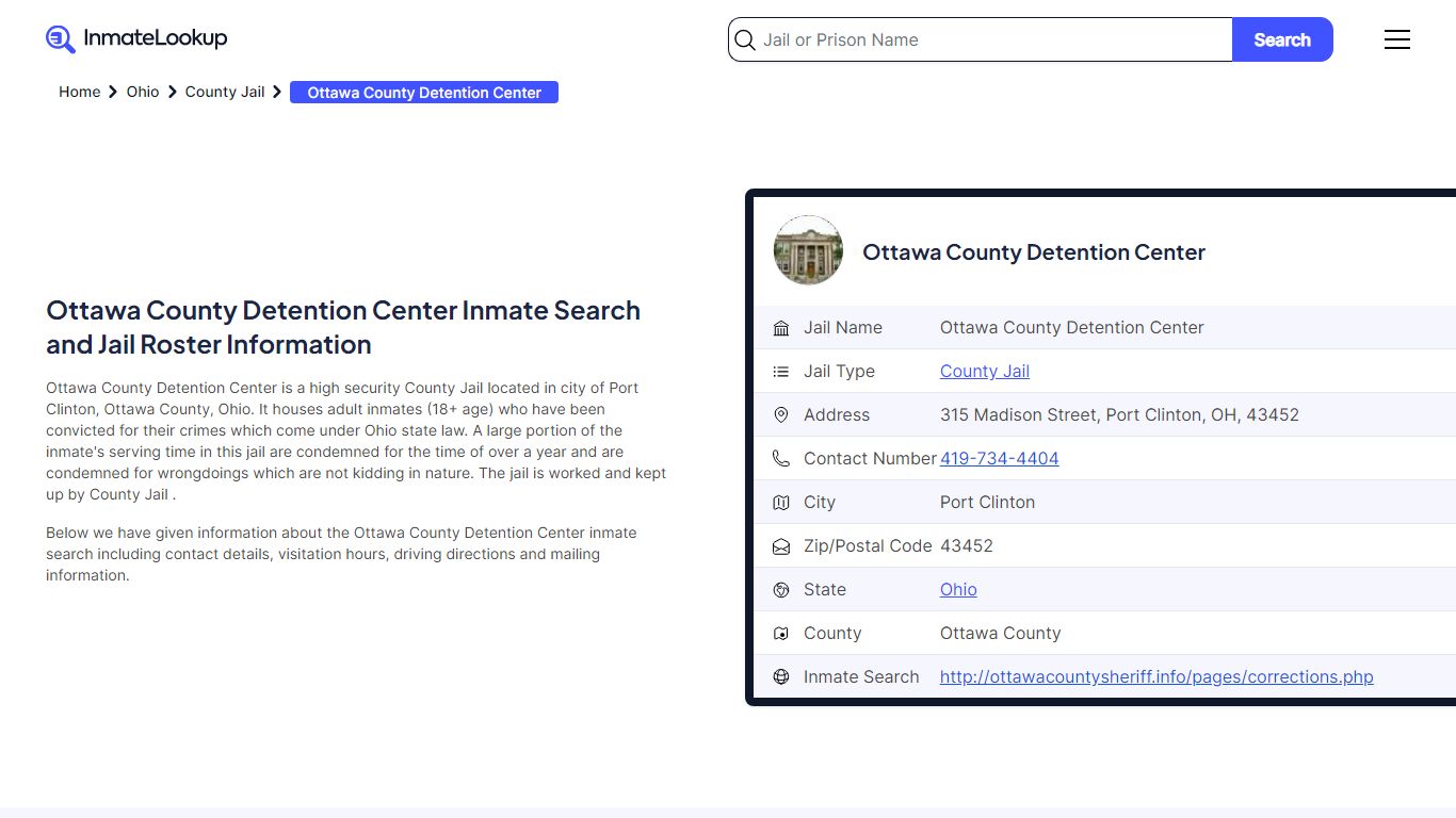 Ottawa County Detention Center (OH) Inmate Search and Jail Roster ...